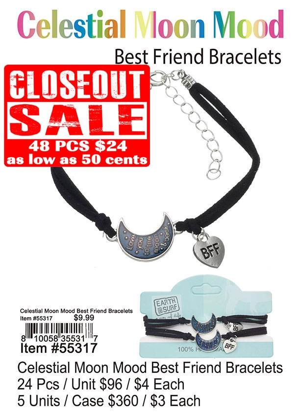 Celestial Moon Mood Best Friend Bracelets - Closeout 48 Pcs.